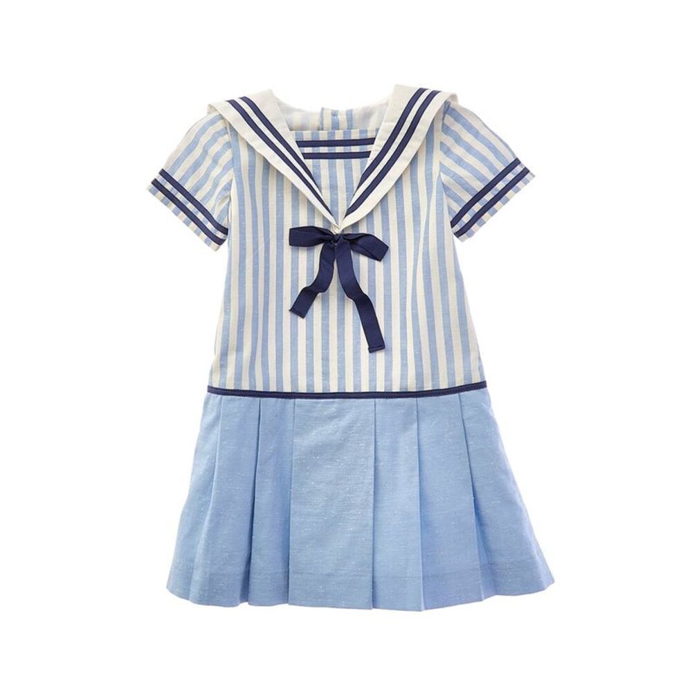 Pepa London Girls Nautical Striped Pleated Linen Dress